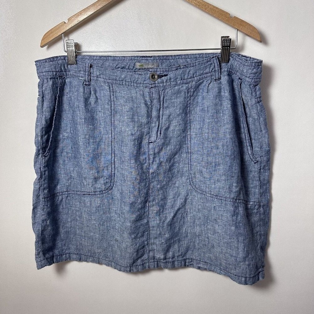 Horny Toad Women's Mini Skirt Lithe Venti Blue 100% Linen Chambray Size 14